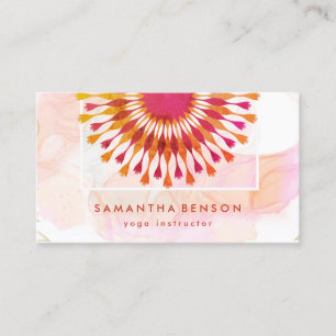 Elegant Lotus Flower White Marble Yoga Instructor Visitkort