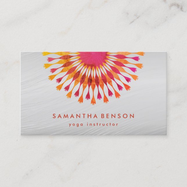 Elegant Lotus Flower White Marble Yoga Instructor Visitkort (Framsida)