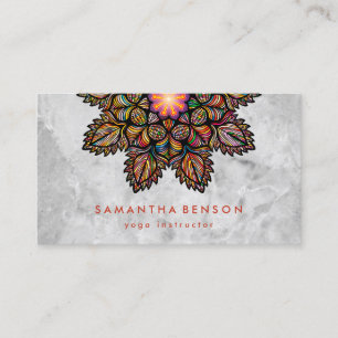 Elegant Lotus Flower White Marble Yoga Instructor Visitkort