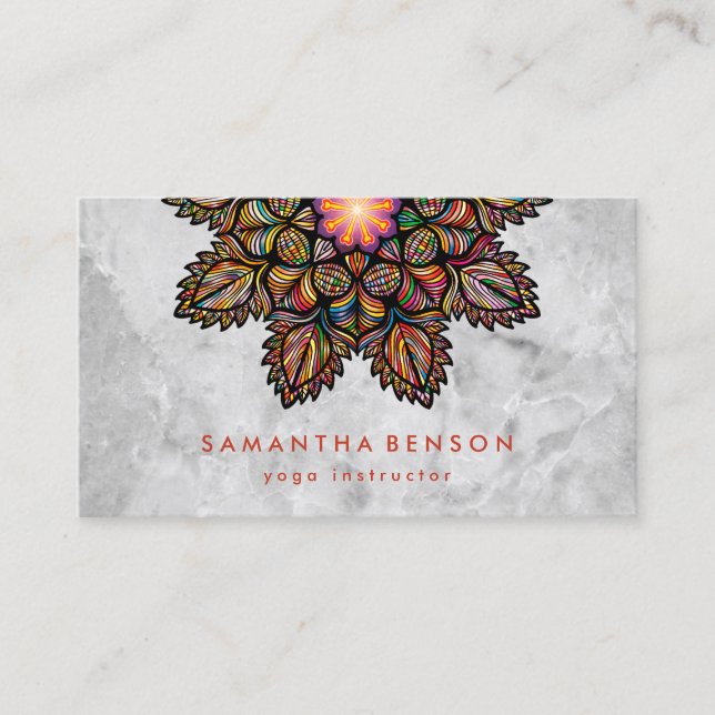 Elegant Lotus Flower White Marble Yoga Instructor Visitkort (Framsida)