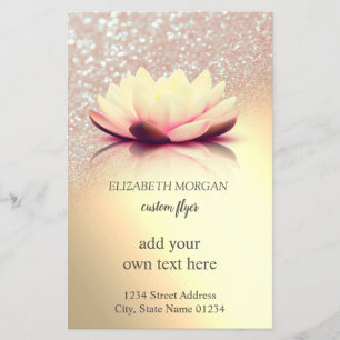 Elegant Lotus Glitter Guld Flygblad