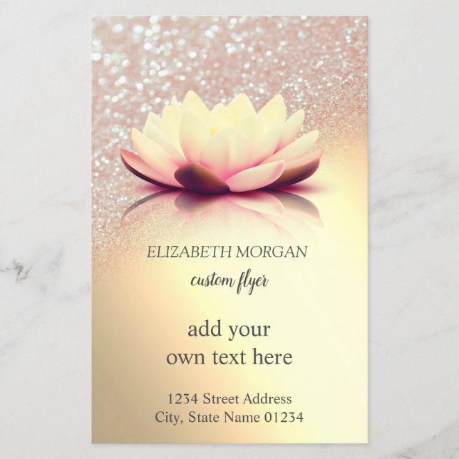 Elegant Lotus Glitter Guld Flygblad (Framsidan)