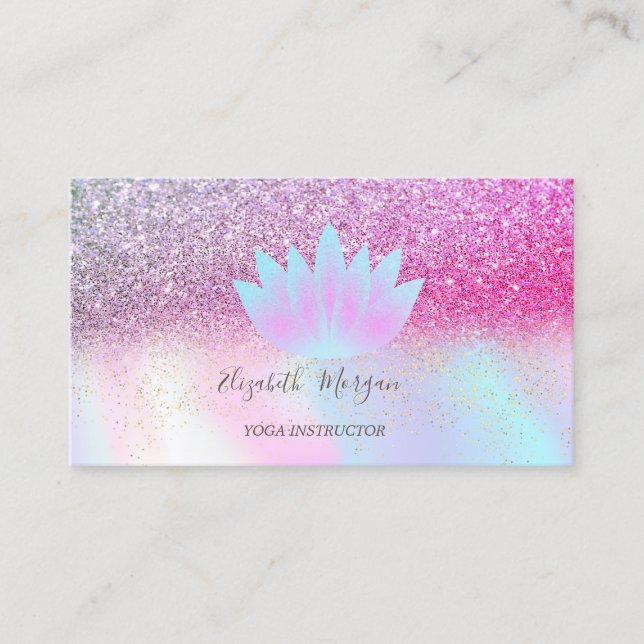 Elegant Lotus Glitter Konfetti Holografisk Visitkort (Framsida)