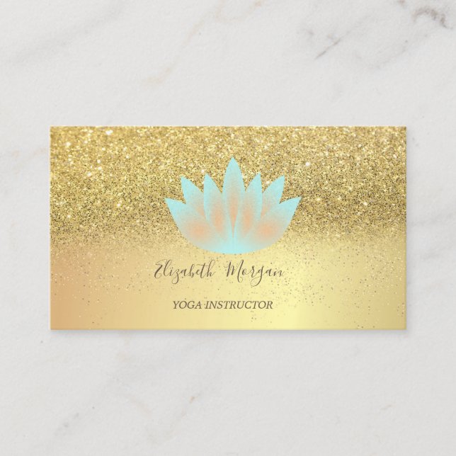 Elegant Lotus Glitter Konfetti Yogainstruktör Visitkort (Framsida)