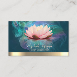 Elegant Lotus Guld Rand Yoga Holografisk Bläck Visitkort
