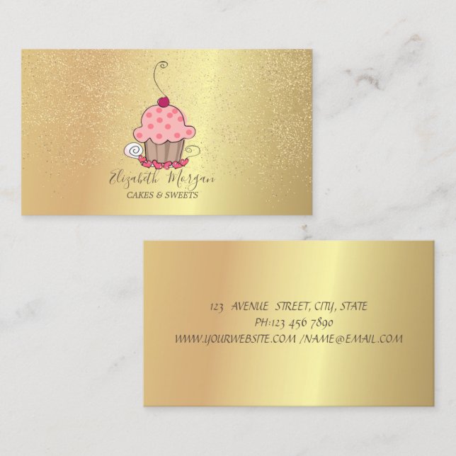 Elegant Lotus Guldkonfett Cupcake Visitkort (Fram/baksida)