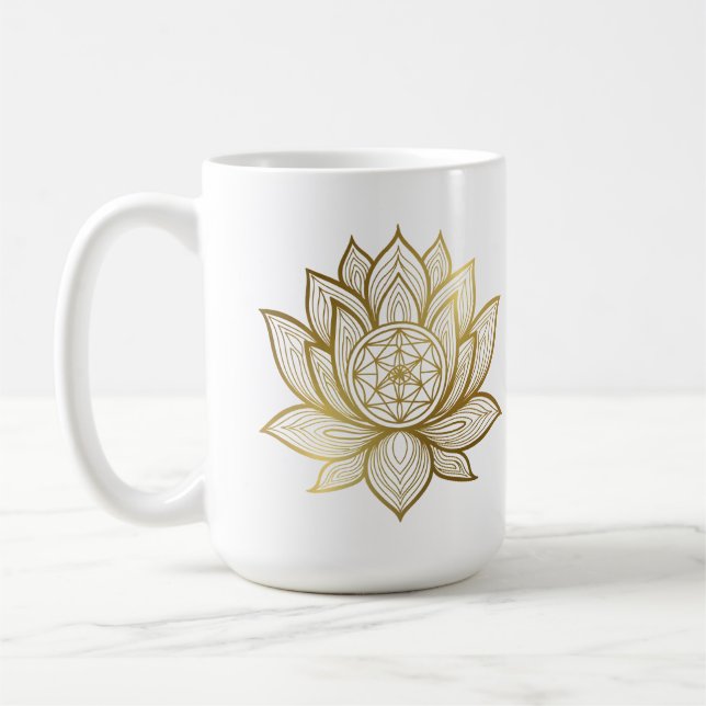 Elegant Lotus Mandala - Gold Line Art Spiritual Kaffemugg (Vänster)