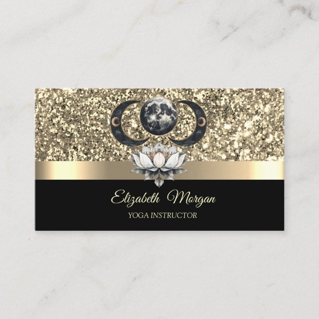 Elegant Lotus Måne Celestial Glitter Guld Yoga Visitkort (Framsida)