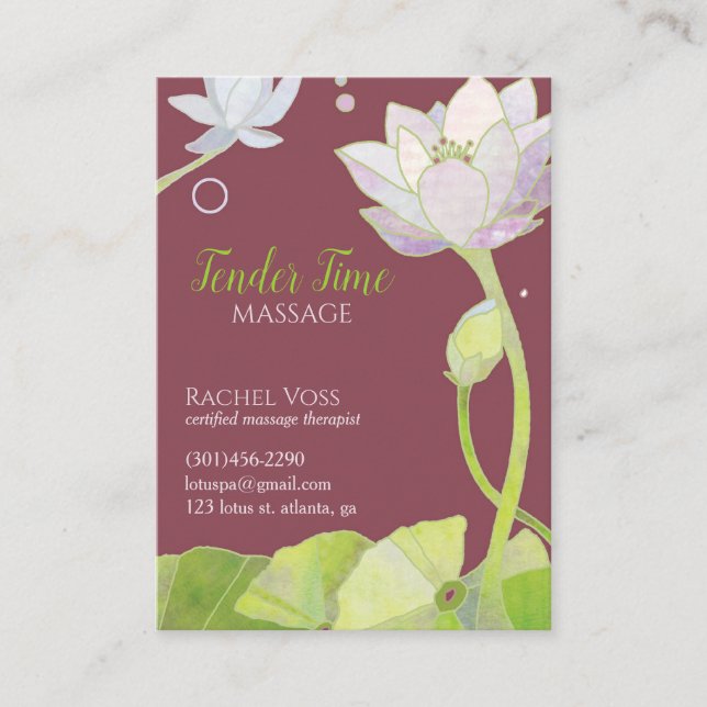 Elegant Lotus massage Therapist Visitkort (Framsida)