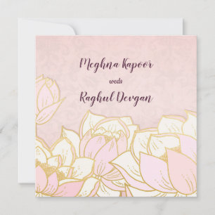 Elegant Lotus Rosa Indian Damask Wedding Inbjudningar