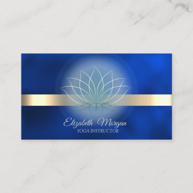 Elegant Lotus Royal Blue Yoga Instructor   Visitkort (Framsida)