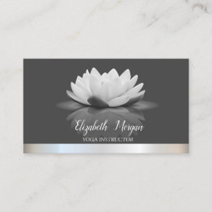 Elegant Lotus Silverrandig Yoga Instruktör Visitkort