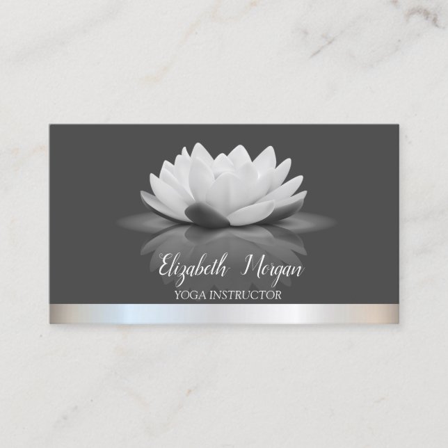 Elegant Lotus Silverrandig Yoga Instruktör Visitkort (Framsida)