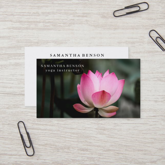 Elegant Lotusblomma Logotyp Yoga Visitkort (Fram/Back In Situ)