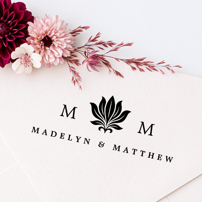 Elegant lotusblomma monogram initialer & namn stämpel (Elegant lotus flower monogram initials & names rubber stamp)