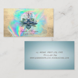 Elegant Lotusblomma Yoga Flicka Holografisk Visitkort