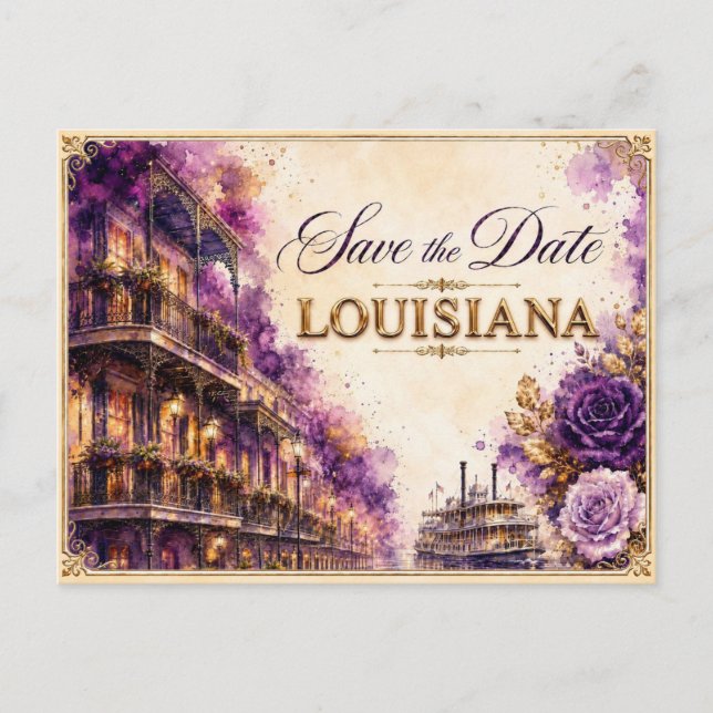 Elegant Louisiana Spara datum Bröllopsinbjudan Vykort (Framsida)