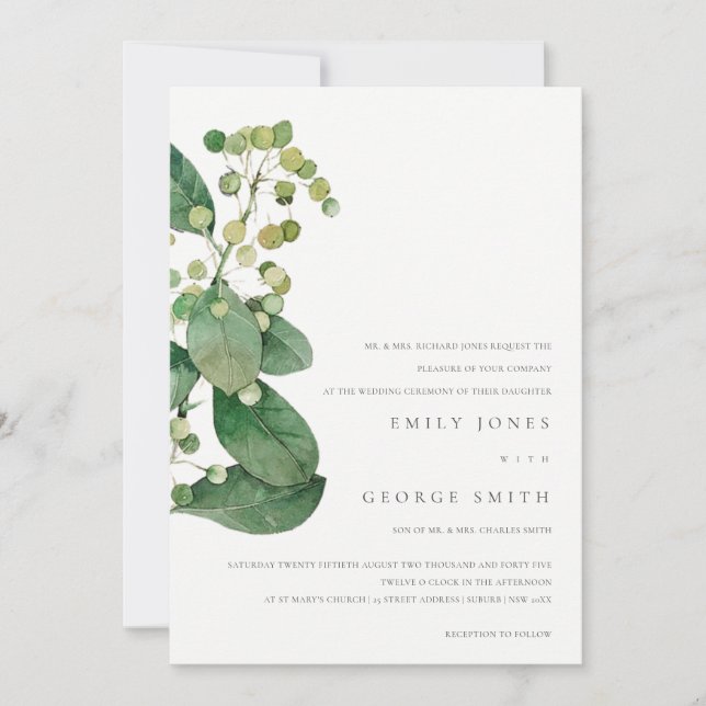 ELEGANT LÖV FOLIAGE GREENERY WEDDING INVITE TACK KORT (Framsida)