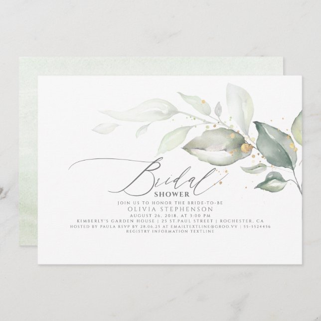 Elegant Löv Greenery Elegant Möhippa Inbjudningar (Fram/baksida)