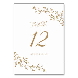 Elegant Löv Gren Botaniska Guld Bröllop Bordsnummer