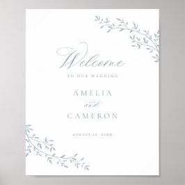 Elegant Löv Gren, Botaniskt blått Bröllop Välkomst Poster