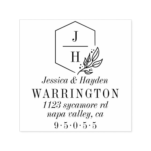 Elegant Löv Monogram Ram | BRÖLLOP ADRESS Självfärgande Stämpel (Design)