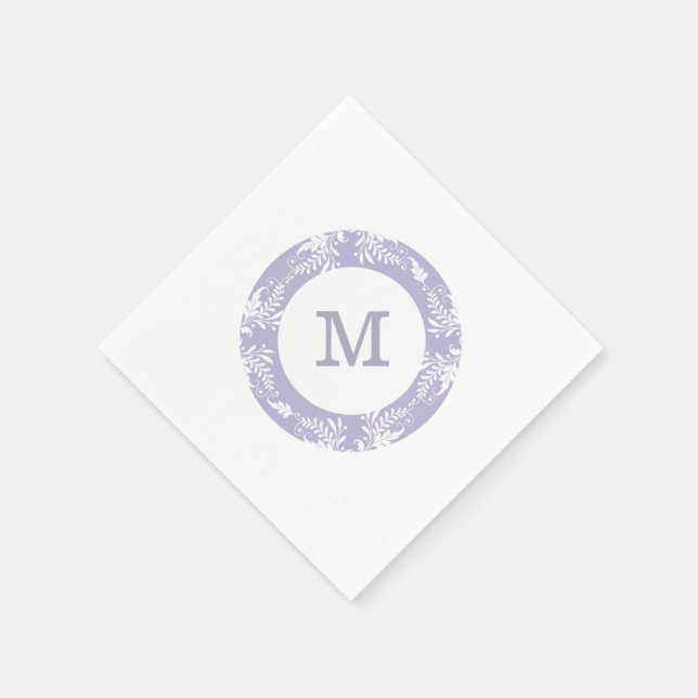 Elegant Löv Mönster Lavender Monogram Pappersservett (Hörn)
