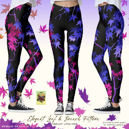 Elegant Löv och Gren Mönster Vibrant Leggage Leggings