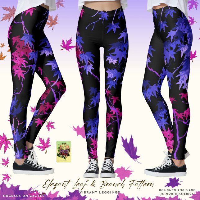 Elegant Löv och Gren Mönster Vibrant Leggage Leggings (Skapare uppladdad)