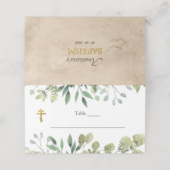 Elegant Löv ortodoxa kristna baptism Placeringskort (Utvändigt utvikt)