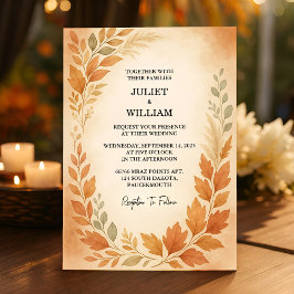 Elegant Löv & Pampas Grass Autumn Fall Wedding Inbjudningar