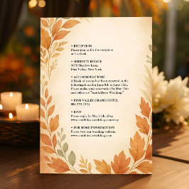 Elegant Löv & Pampas Grass Autumn Fall Wedding Tilläggskort