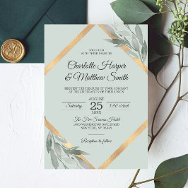 Elegant Löv Silver Dusty Sage Gold Foil Bröllop Inbjudningar