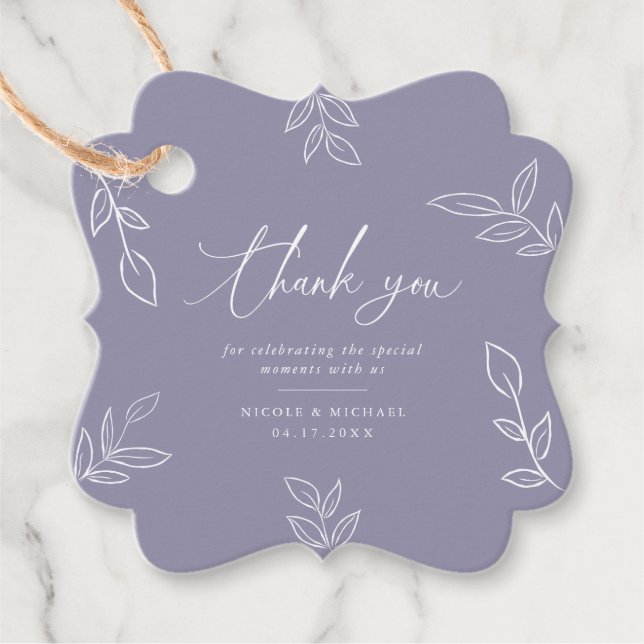 Elegant Löv Soft Violet Tack Bröllop Gåvor Etiketter (Framsida)