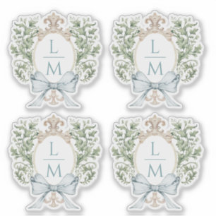 Elegant Löv Vapensköld med två rader Monogram Br Klistermärken