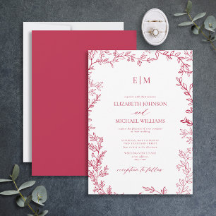 Elegant Löv Vivid Magenta Monogram Bröllop Inbjudningar