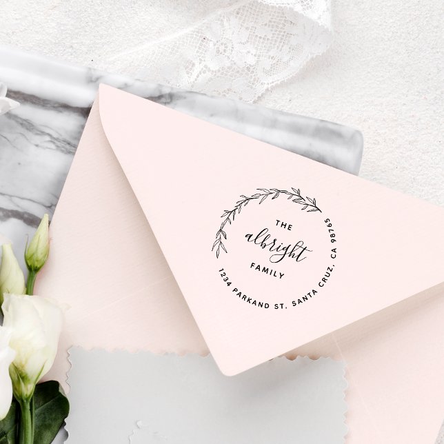 Elegant Löv WandeRound Family Returadress Stämpel (Skapare uppladdad)