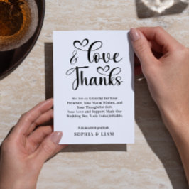 Elegant Love and Thanks Heart Script Wedding Tack Kort