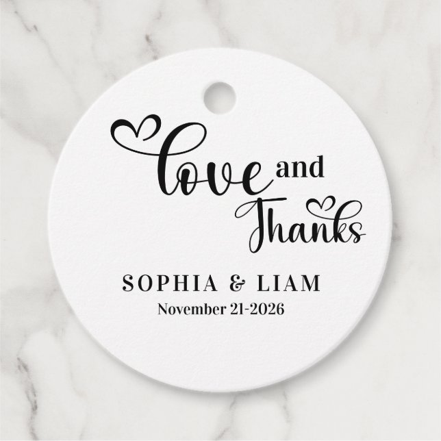 Elegant Love and Thanks Script Wedding Gåvor Etiketter (Framsida)