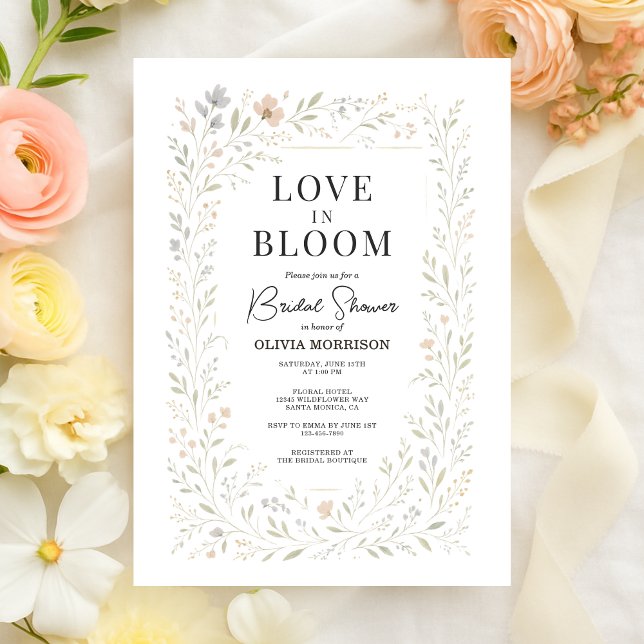 Elegant Love in Bloom Wildflower Bridal Shower Inbjudningar (Skapare uppladdad)
