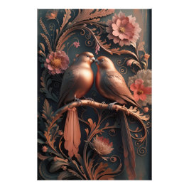 Elegant Lovebird i Bronze 4K Detaljerad 3D Digital Fototryck