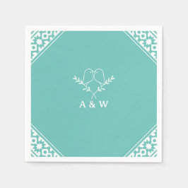 Elegant Lovebird Monogram i Teal Pappersservett