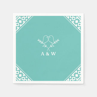 Elegant Lovebird Monogram i Teal Pappersservett