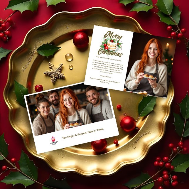 Elegant & Lovely Christmas Cake 2 Photos Business  Julkort (Elegant & Lovely Christmas Cake 2 Photos Business Holidays Cards.)