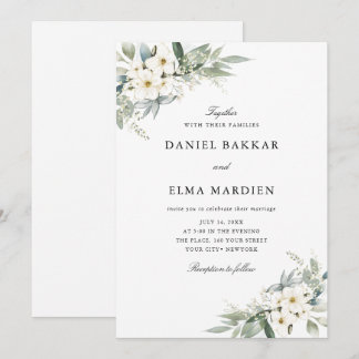 Elegant lövverk Boho akvarell blommande bröllop  Inbjudningar