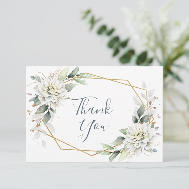 Elegant lövverk dammiga blå blommor tack kort (Stående Fram)