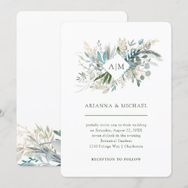 Elegant Lövverk | Monogram Bröllop Inbjudningar