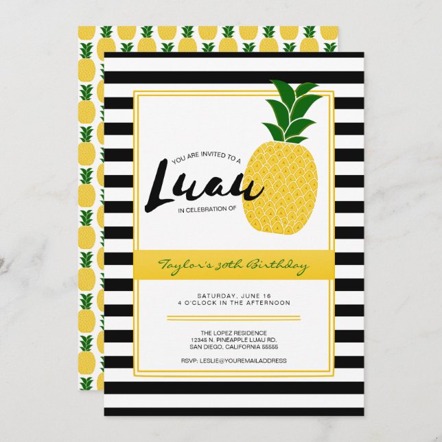 Elegant Luau Pineapple Party-inbjudan Inbjudningar (Fram/baksida)