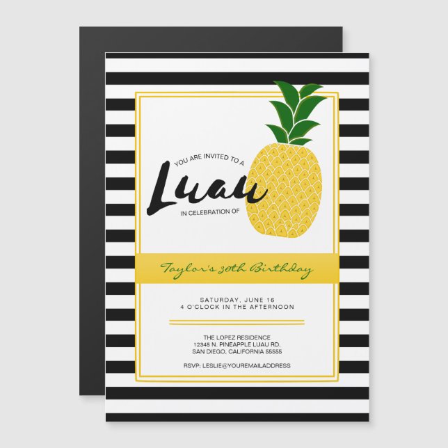 Elegant Luau Pineapple Party Magnetisk Inbjudningskort (Fram/baksida)