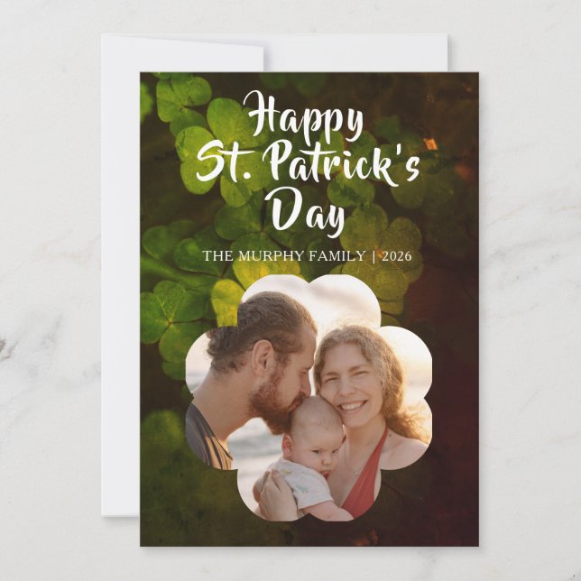 Elegant Lucky Shamrock Foto St. Patrick's Day Julkort (Framsida)